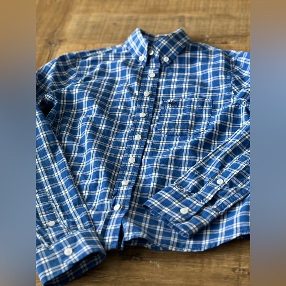 Abercrombie Kids Gingham Long-Sleeve Shirt. Boys Sz-S Blue | White EUC